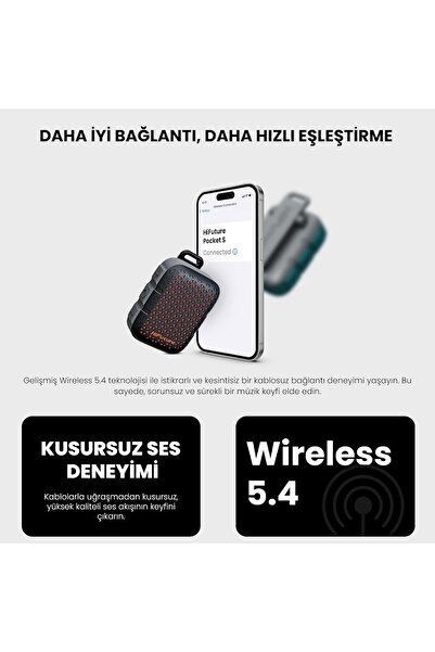 HiFuture مكبر صوت Pocket S Mini المحمول والقابل للارتداء، وقت تشغيل يصل إلى 8 ساعات، مشبك مغناطيسي - أسود
