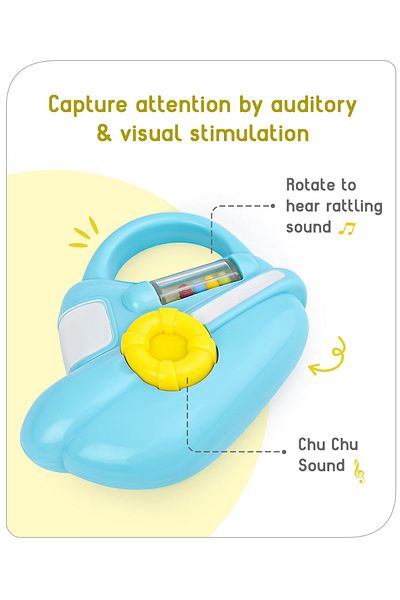 Babyhug Speed Boat Baby Rattle, Sturdy, 6 Months+, L 11 x B 3 x H 8 cm - Blue