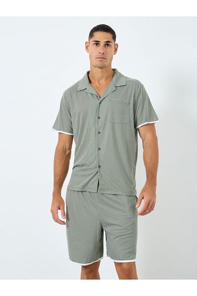 Styli Men Green Checked Print Knit Shirt and Shorts Set
