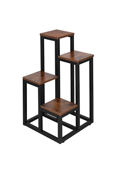 SERSIMO Suport pentru flori, cadru metalic, 4 rafturi, 34x34x68 cm, maro închis