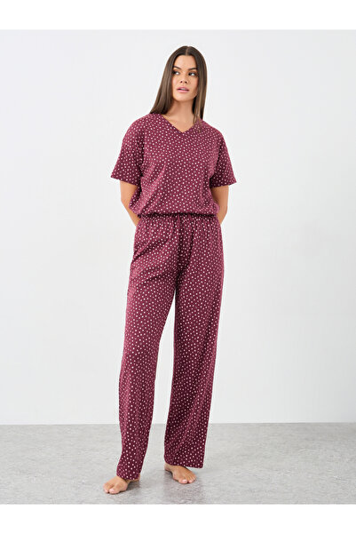 Styli Cotton Star Heart V Neck T-Shirt and Pyjama Set