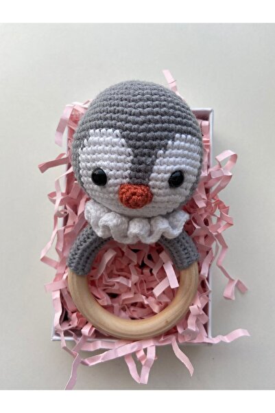 ElisaToys Amigurumi örgü penguen dişlik ve çıngırak