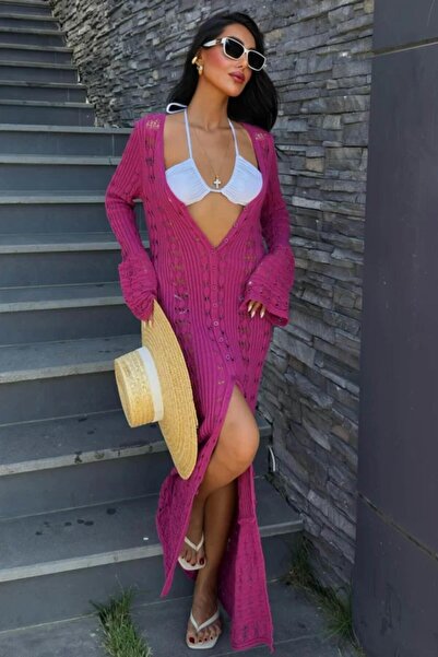 Lijuri Cardigan tricotat lung cu nasturi ajurat 5181 R2-C-K5