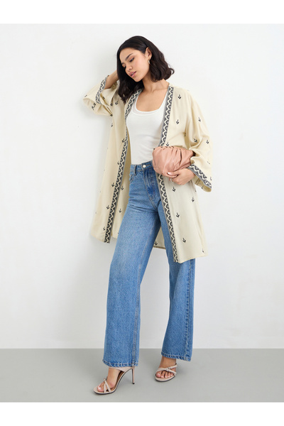 Styli Women Beige Embroidered Kimono