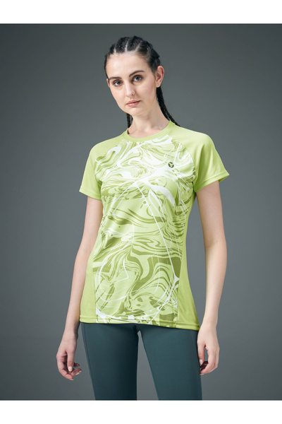 Technosport By Styli Women Green Marble Print T-Shirt