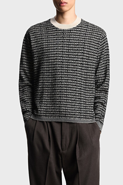 Emporio Armani Jacquard Logo Printed 100% Wool Crew Neck Sweater Men's Sweatshirt Em002630 Af14199 Fc104