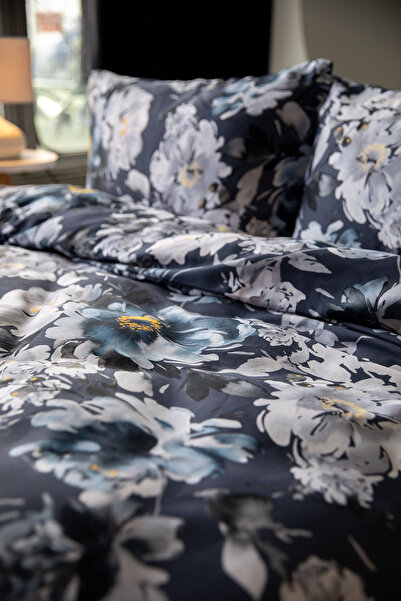 FAVORA Vella Dream Premium 100% Cotton Satin Double Duvet Cover Set - Navy Blue