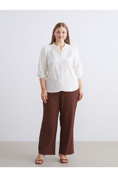 LC Waikiki Quality Parts from Celebi Store |   Ruffled Collar Embroidered Linen Blend Blouse
