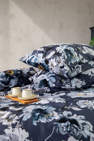 FAVORA Vella Dream Premium 100% Cotton Satin Double Duvet Cover Set - Navy Blue