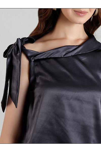 Mish By Styli Solid Satin Top with Tie Up Detail