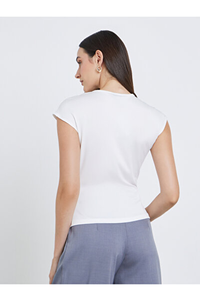 Styli White Knot Front Wrap Top