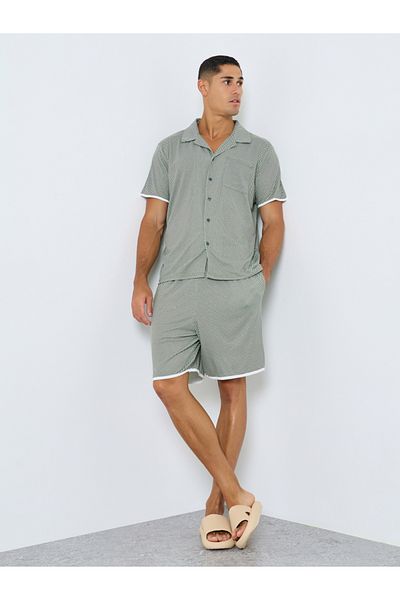 Styli Men Green Checked Print Knit Shirt and Shorts Set