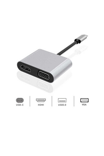 Dexim Premium 4 İn 1 Usb-Typ-C Hdmi Vga Hub For İpad Pro, Macbook, Pc, Laptop Dhu0004