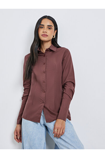 Styli Solid Buttoned Spread Collar Shirt