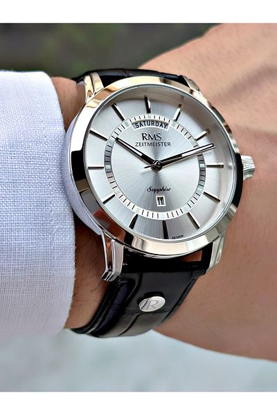 Romanson Special Design Black-Silver Color Sapphire Glass Leather Cord Steel Case Men Wristwatch 1632.01