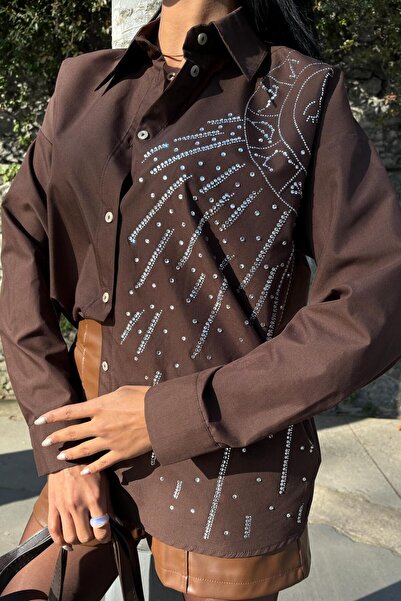 Lijuri Πέτρινο Κεντημένο Πουκάμισο Ποπλίνα με Φιγούρα Σελήνης 3440