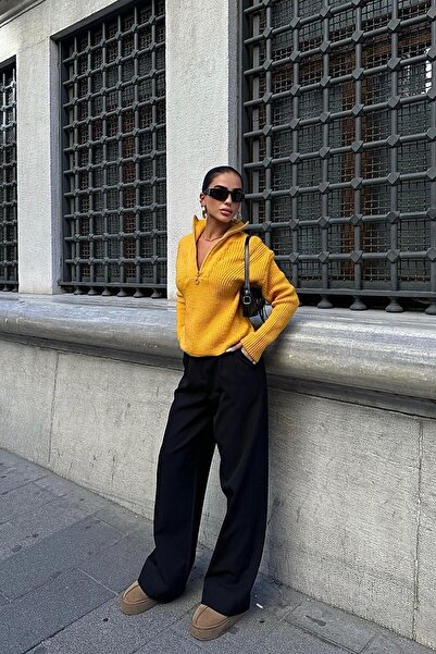 Genel Markalar leyla sanat sanata yeni bir bakış açısı Allen Fermuarlı Triko Kazak 1236-01