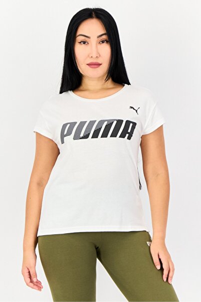 Puma Women Regular Fit Brand Logo Short Sleeves Outdoor T-Shirt, White