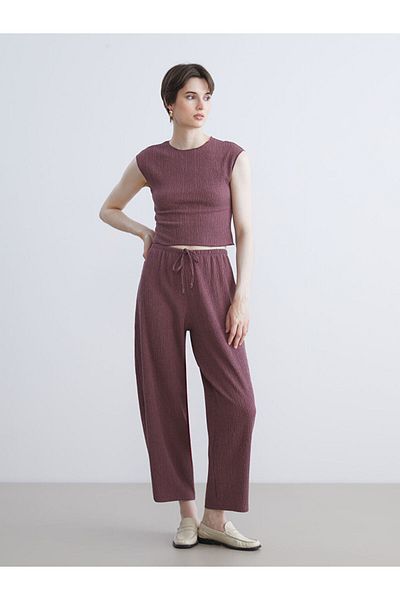 LC Waikiki Create Your Style from Uzg Store |   Textured Women's Trousers with Elastic Waist