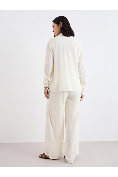 Styli Women Cream Crinkled Oversized Shirt and Pants Co-Ords