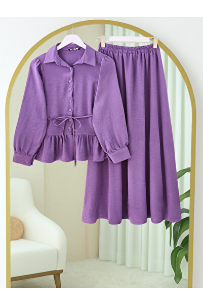 COjans Pieceful Gathered Blouse Skirt Set -Purple
