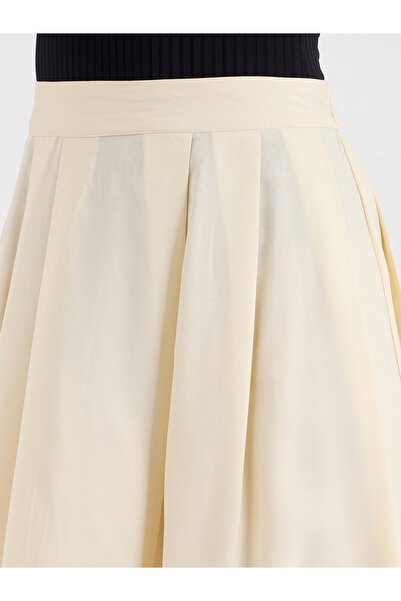 Styli Women Cream Midi Skirt with Box Pleat