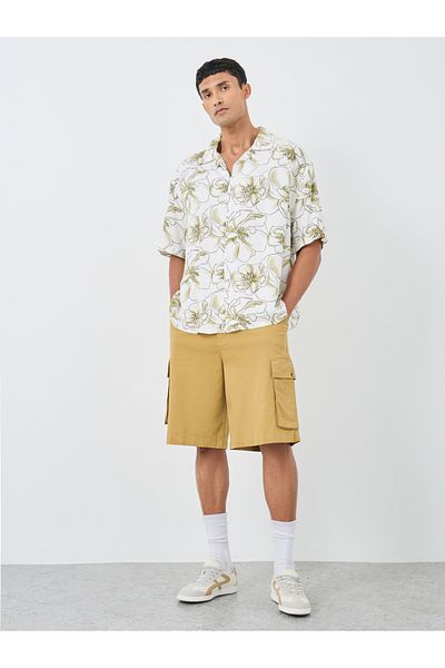 Styli All Over Print Resort Collar Oversized Shirt with Half Sleeve
