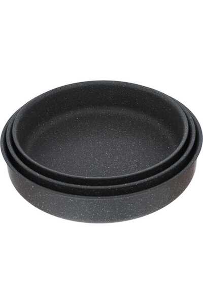 Alsaif Gallery Granite Oven Tray Set, Hasveer, 3 Pieces, Turkish, Round - Dark Gray