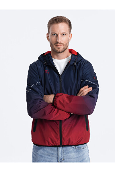 OMBRE Herren Sportjacke mit Reflektoren - Marineblau und Rot V3 OM-JANP-0105