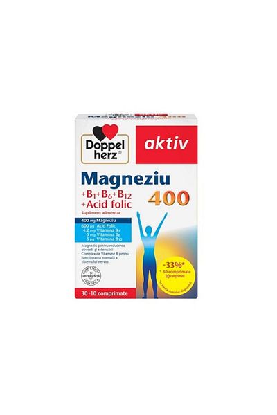 Doppelherz Magnesium 400 +B1+B6+B12+Folic Acid, 30+10 Tablets, Aktiv