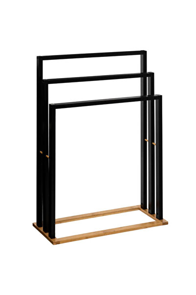 JohnTerra Suport pentru Prosoape, 55x24x82 cm, MDF si Bambus, Negru