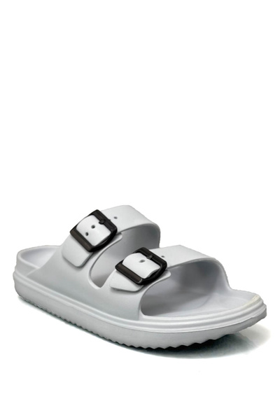 sermoda Double Buckle Lightweight Eva Summer Beach Slippers Pool Slippers Sink Slippers Gray Black