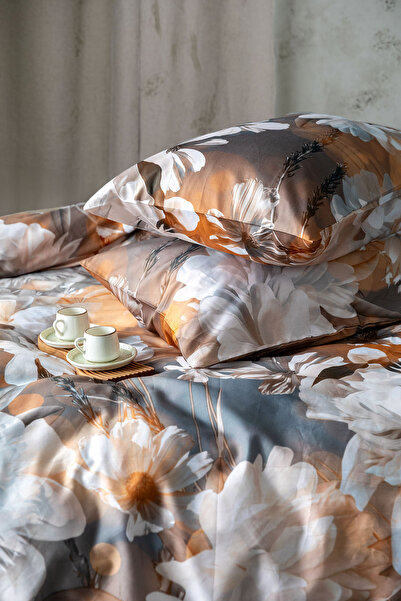 FAVORA Vienta Premium 100% Cotton Satin Double Duvet Cover Set - Orange