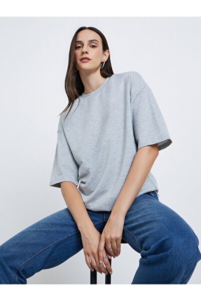 Styli Women Grey Terry Boxy Fit T-Shirt
