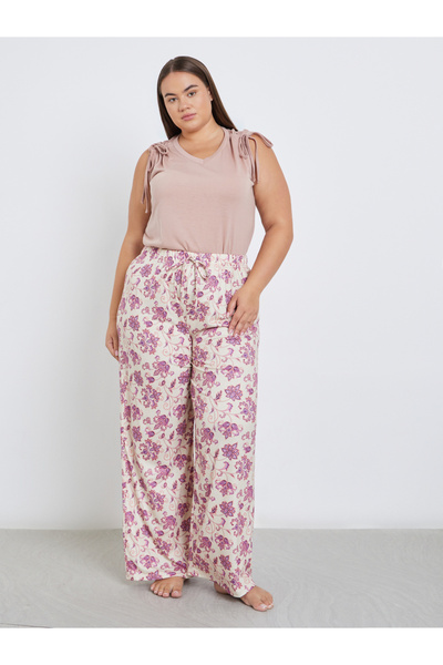Styli Plus Ruched Shoulder Tank and Floral Pyjama Set
