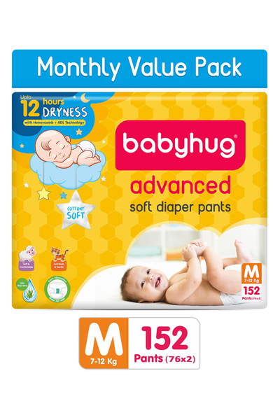 Babyhug Advanced Pant Style Diapers, 152 Pieces Monthly Pack, Size 3, 7 to 12kg