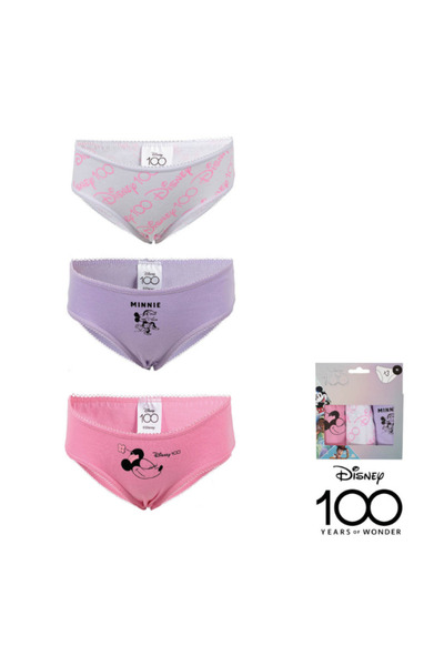 Minnie Mouse Set 3 chiloti pentru fete, 100% bumbac, multicolor, Disney 100, Minnie Mouse