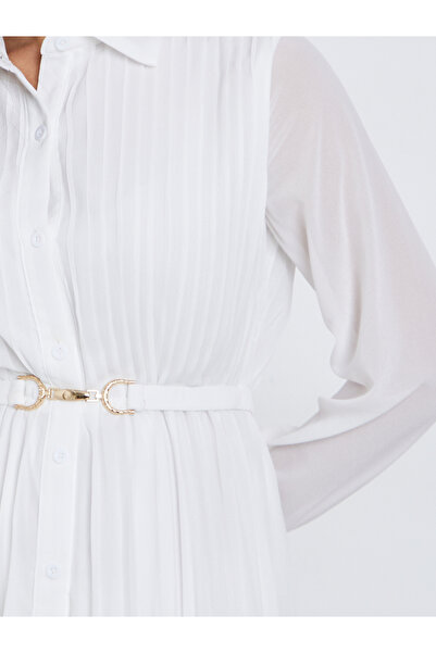 Styli Pleated Shirt Maxi Dress with Belt Detail