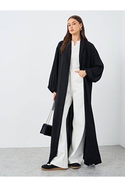 Styli عباية نسائية سوداء مفتوحة من الأمام وياقة شال