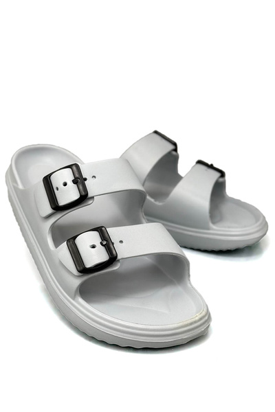 sermoda Double Buckle Lightweight Eva Summer Beach Slippers Pool Slippers Sink Slippers Gray Black
