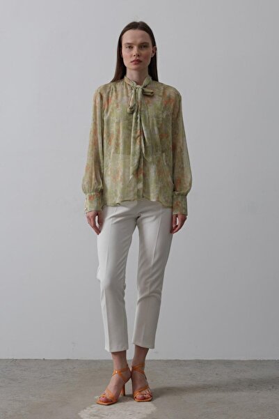 ALPACO Πουκάμισο σιφόν με κασκόλ στον γιακά - Πράσινο φιστίκι