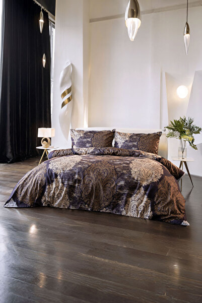 FAVORA Maison Liora 100% Cotton Satin Double Duvet Cover Set - Brown