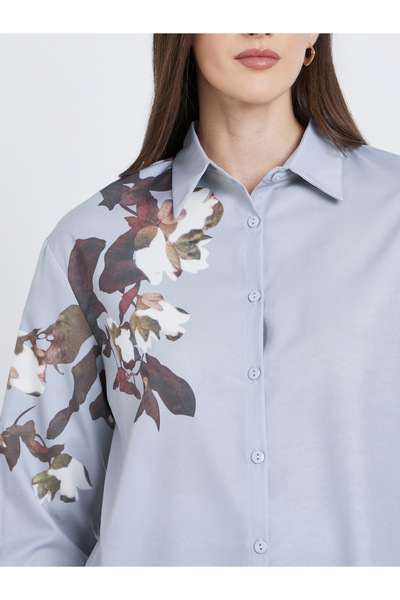 Styli Women Grey Floral Print Regular Fit Shirt