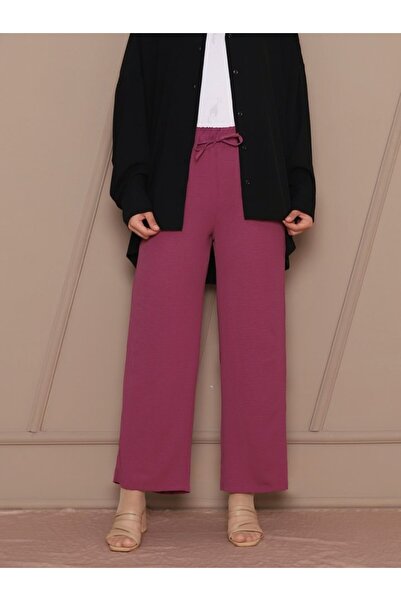 trend_ermege بنطلون آيروبين بخصر مطاطي وتفاصيل دانتيل - برقوقي