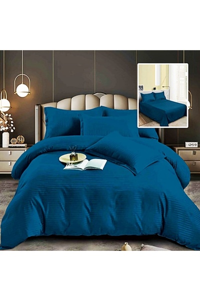 PATONE Damask Polycotton Bed Linen, Navy Blue, 4 Pieces, for Double Bed