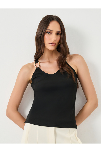 Styli Black Ribbed Knit Sleeveless Top