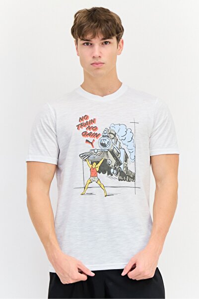 Puma Men Sportswear Fit Graphic Print Short Sleeves Training T-Shirt, White