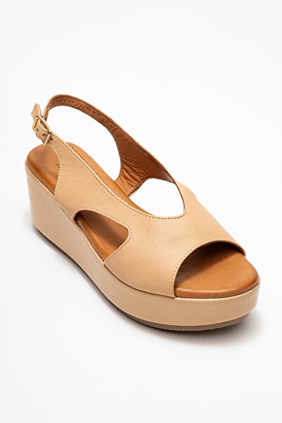 LuviShoes Brad Dark Beige Skin Genuine Leather Wedge Heeled Women's Sandals