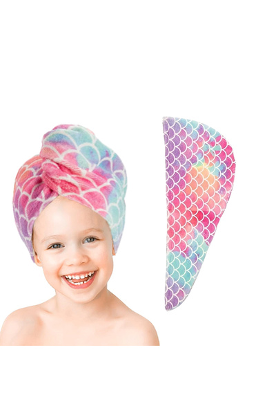 Choice Yellow 1 pc children's fish scale hair cap, microfiber soft absorbent ...