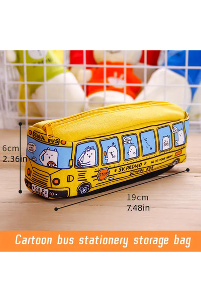 Choice Yellow 1pc Creative Large Capacity Canvas School Bus Pencil Case Pencil Bag Stationery Pen Bag to St